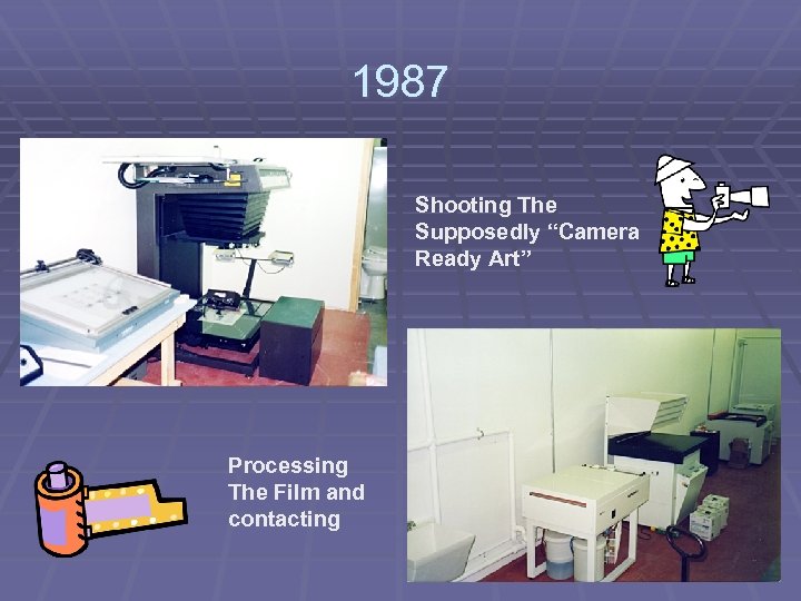 1987 Shooting The Supposedly “Camera Ready Art” Processing The Film and contacting 