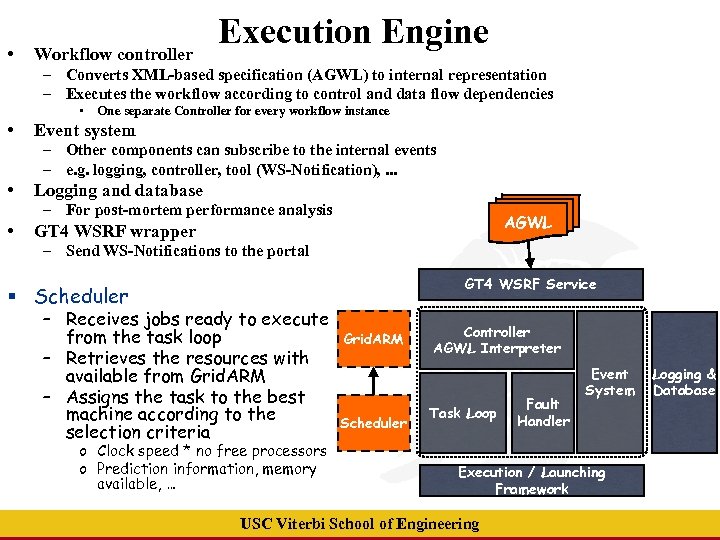  • Workflow controller Execution Engine – Converts XML-based specification (AGWL) to internal representation