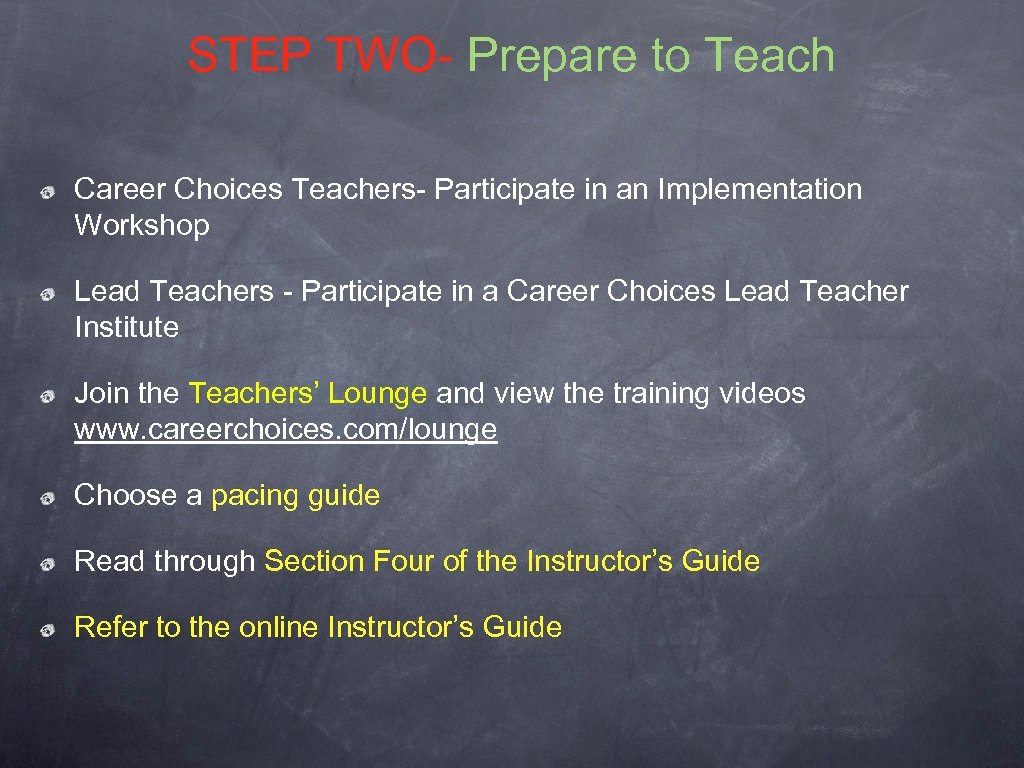 STEP TWO- Prepare to Teach Career Choices Teachers- Participate in an Implementation Workshop Lead