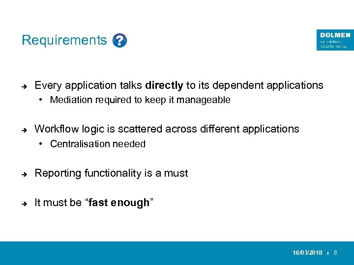 Requirements è Every application talks directly to its dependent applications • Mediation required to