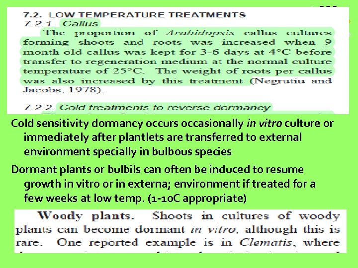 Cold sensitivity dormancy occurs occasionally in vitro culture or immediately after plantlets are transferred