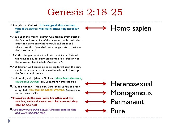 Genesis 2: 18 -25 18 And Jehovah God said, It is not good that