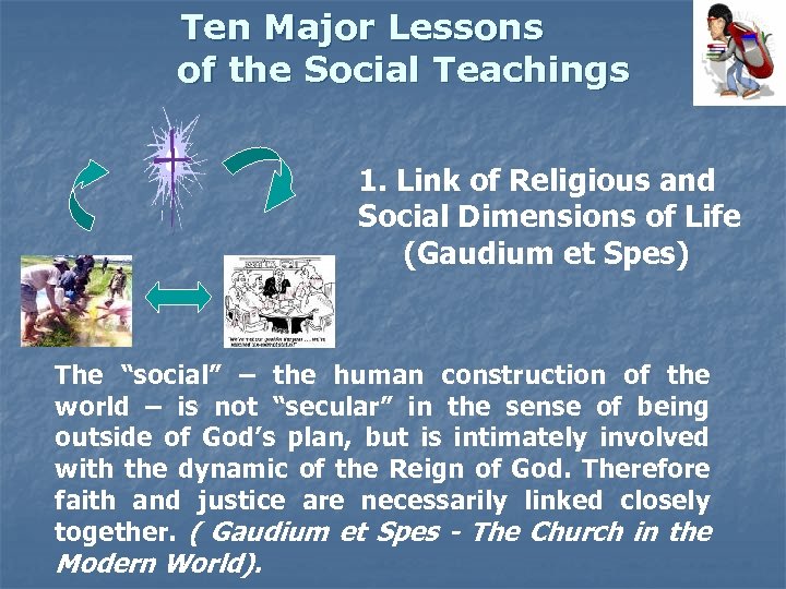 Ten Major Lessons of the Social Teachings 1. Link of Religious and Social Dimensions