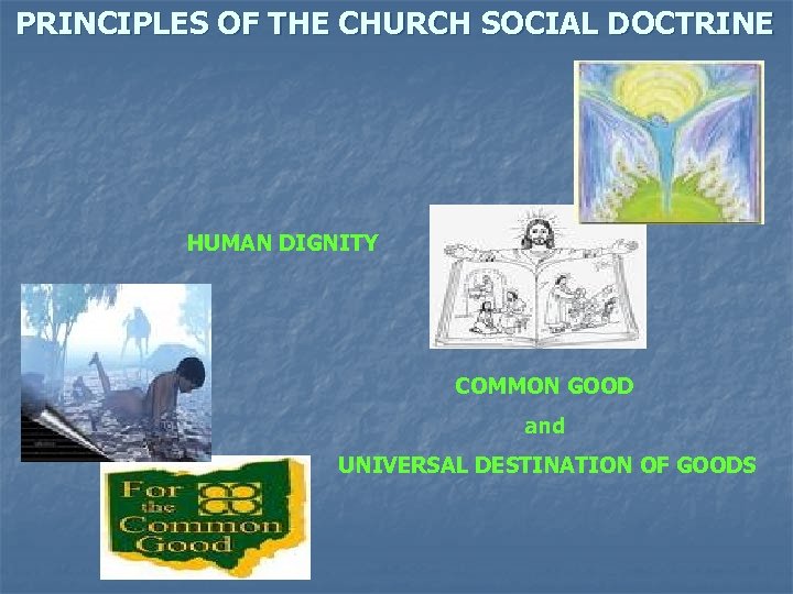 PRINCIPLES OF THE CHURCH SOCIAL DOCTRINE HUMAN DIGNITY COMMON GOOD and UNIVERSAL DESTINATION OF