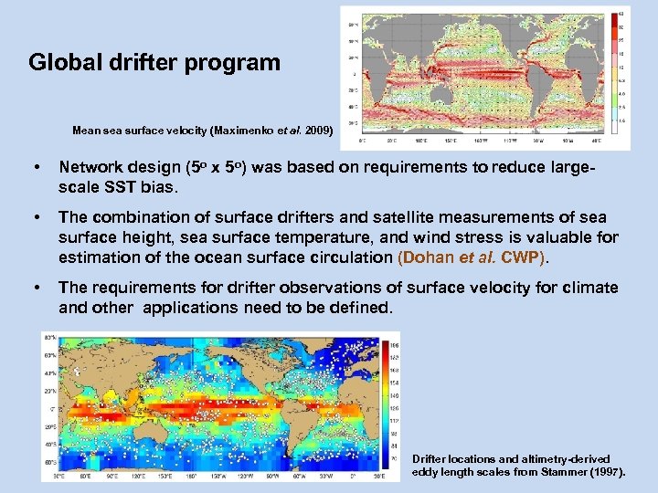 Global drifter program Mean sea surface velocity (Maximenko et al. 2009) • Network design