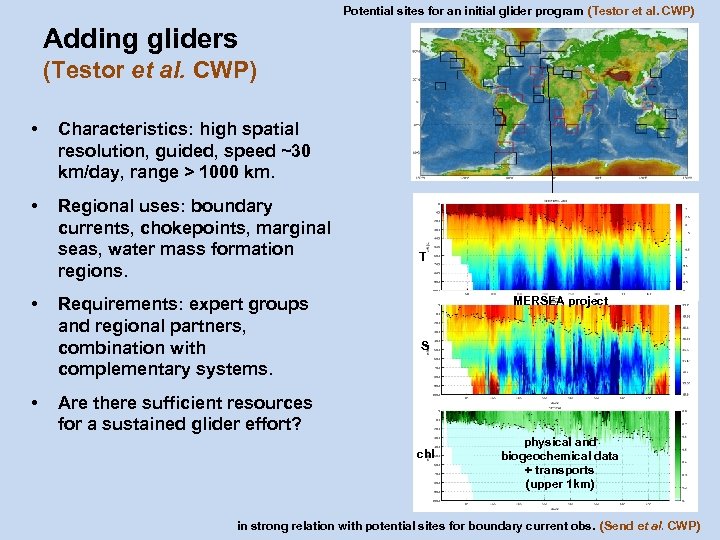 Potential sites for an initial glider program (Testor et al. CWP) Adding gliders (Testor