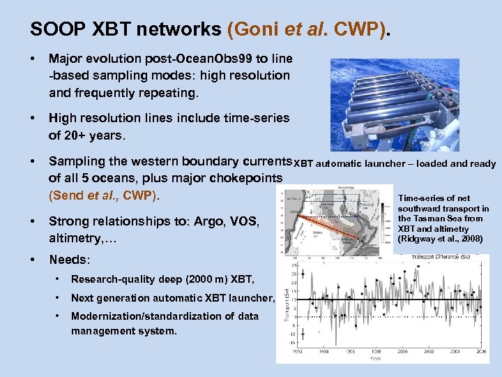 SOOP XBT networks (Goni et al. CWP). • Major evolution post-Ocean. Obs 99 to