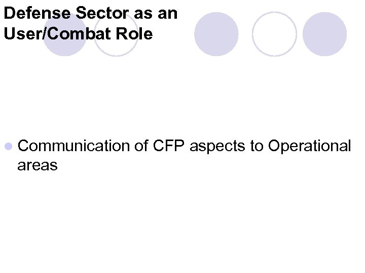 Defense Sector as an User/Combat Role l Communication areas of CFP aspects to Operational