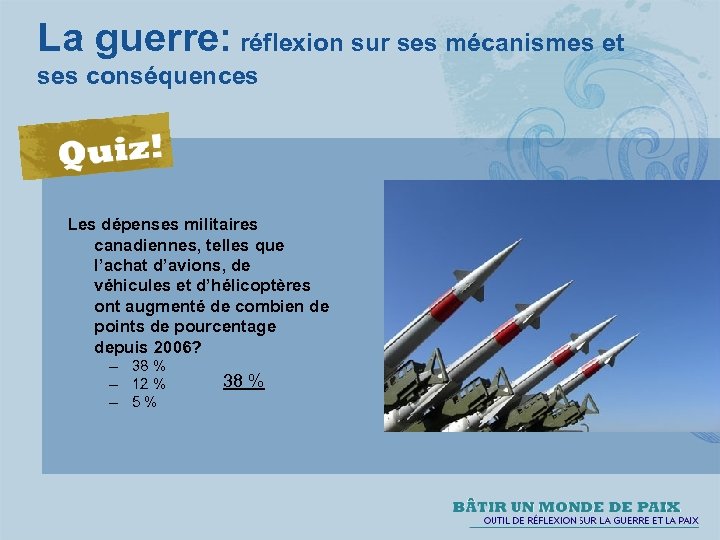 La guerre: réflexion sur ses mécanismes et ses conséquences Les dépenses militaires canadiennes, telles