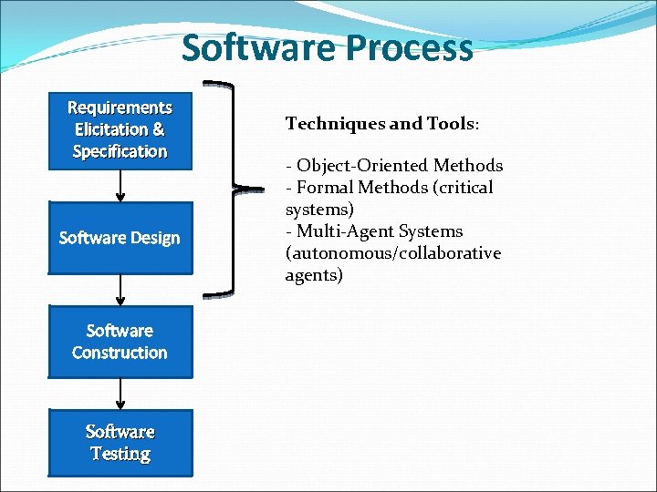 Software Process Requirements Elicitation & Specification Software Design Software Construction Software Testing Techniques and