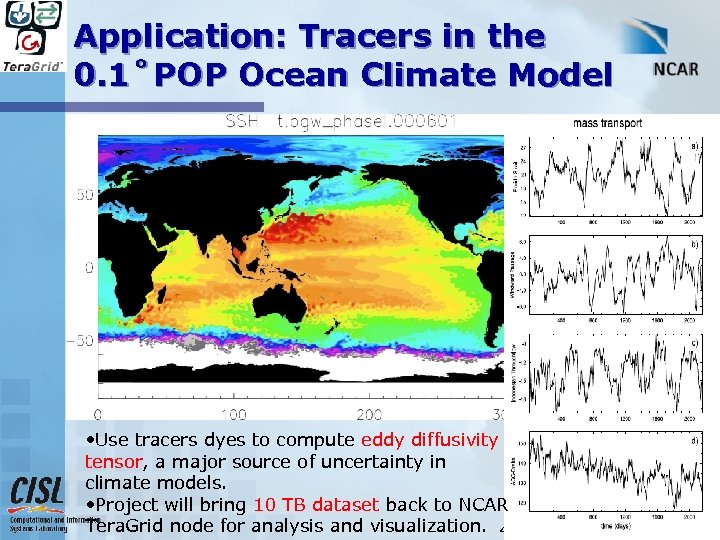 Application: Tracers in the 0. 1˚POP Ocean Climate Model • Use tracers dyes to