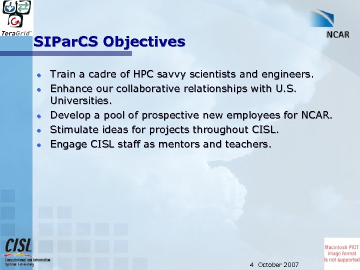 SIPar. CS Objectives l l l Train a cadre of HPC savvy scientists and