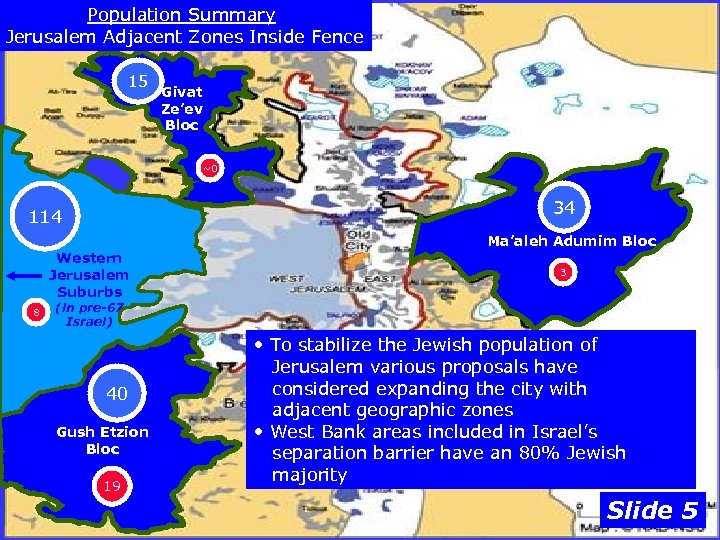 Population Summary Jerusalem Adjacent Zones Inside Fence 15 Givat Ze’ev Bloc ~0 34 114