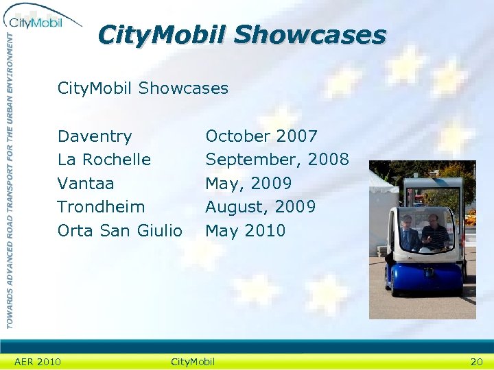 City. Mobil Showcases Daventry La Rochelle Vantaa Trondheim Orta San Giulio AER 2010 October