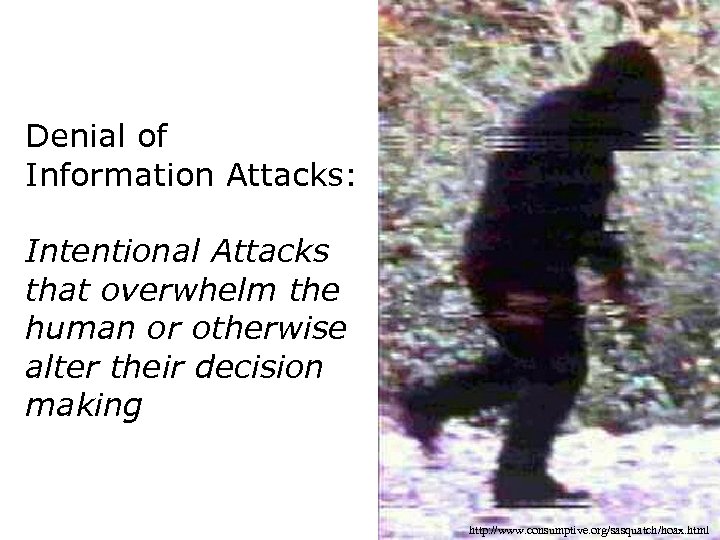 Denial of Information Attacks: Intentional Attacks that overwhelm the human or otherwise alter their