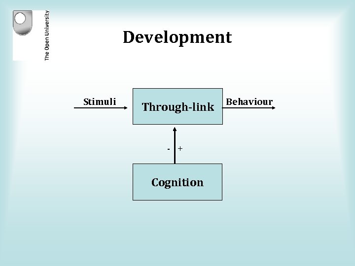 Development Stimuli Through-link - + Cognition Behaviour 