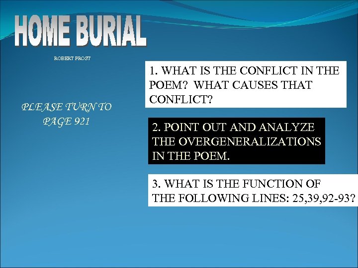 ROBERT FROST PLEASE TURN TO PAGE 921 1. WHAT IS THE CONFLICT IN THE