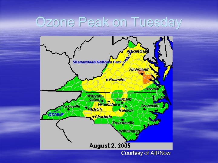 Ozone Peak on Tuesday Courtesy of AIRNow 