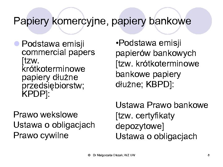 Papiery komercyjne, papiery bankowe l Podstawa emisji commercial papers [tzw. krótkoterminowe papiery dłużne przedsiębiorstw;