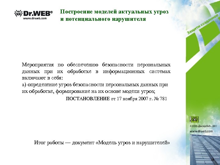 Построение моделей актуальных угроз и потенциального нарушителя Мероприятия по обеспечению безопасности персональных данных при