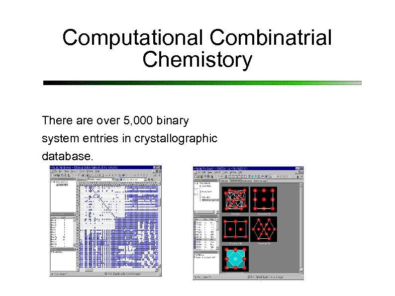 Computational Combinatrial Chemistory There are over 5, 000 binary system entries in crystallographic database.