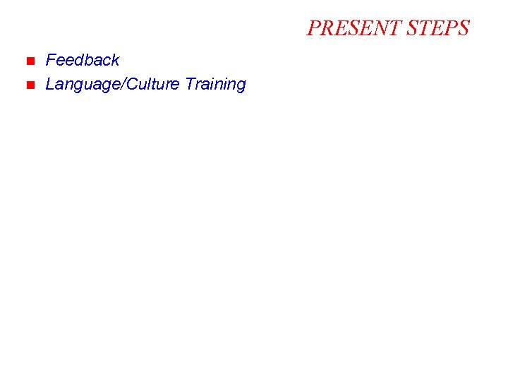 PRESENT STEPS n n Feedback Language/Culture Training 