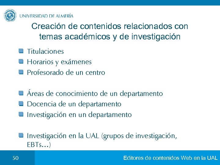 Creación de contenidos relacionados con temas académicos y de investigación Titulaciones Horarios y exámenes