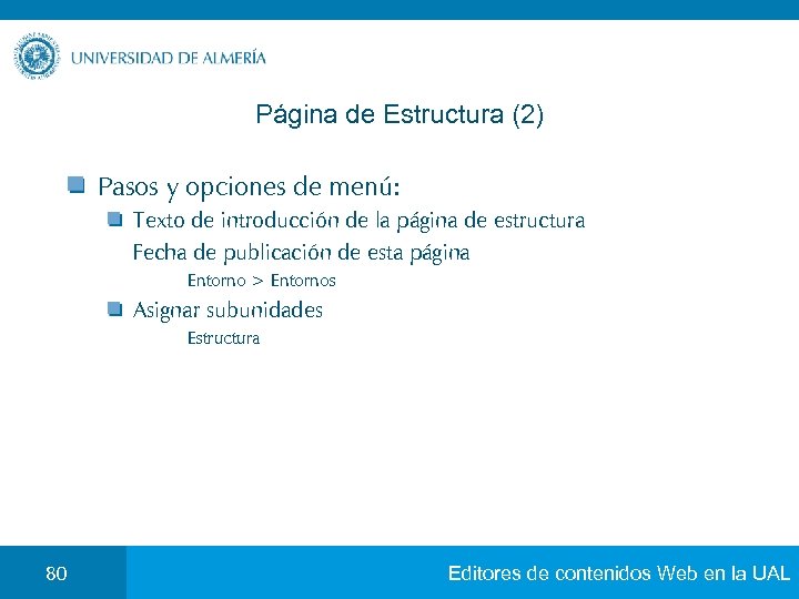 Página de Estructura (2) Pasos y opciones de menú: Texto de introducción de la