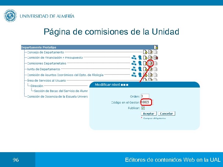 Página de comisiones de la Unidad 96 Editores de contenidos Web en la UAL
