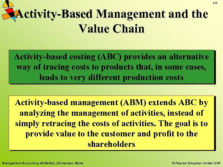 4 -6 Activity-Based Management and the Value Chain Activity-based costing (ABC) provides an alternative
