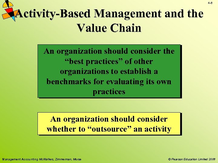 4 -8 Activity-Based Management and the Value Chain An organization should consider the “best