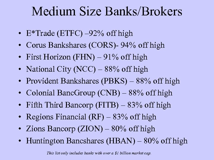 Medium Size Banks/Brokers • • • E*Trade (ETFC) – 92% off high Corus Bankshares