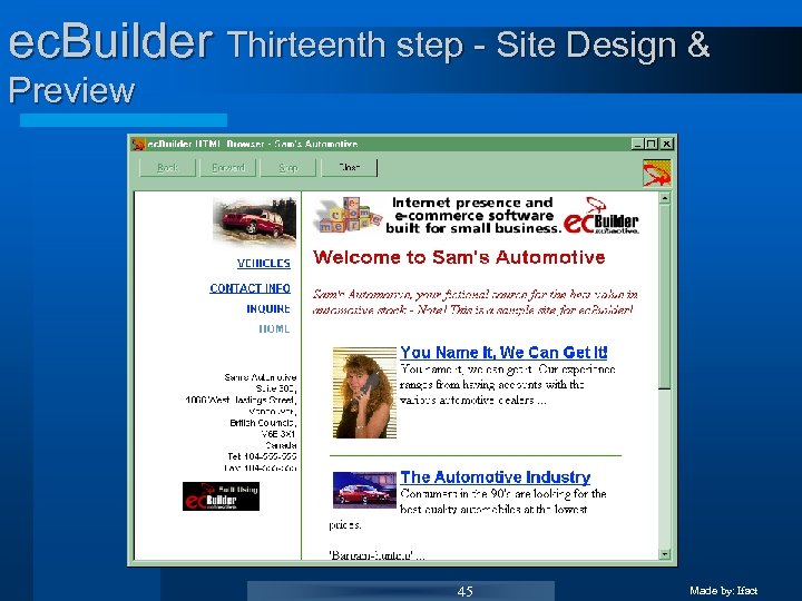ec. Builder Thirteenth step - Site Design & Preview 45 Made by: Ifact 