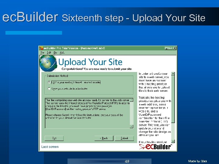 ec. Builder Sixteenth step - Upload Your Site 49 Made by: Ifact 