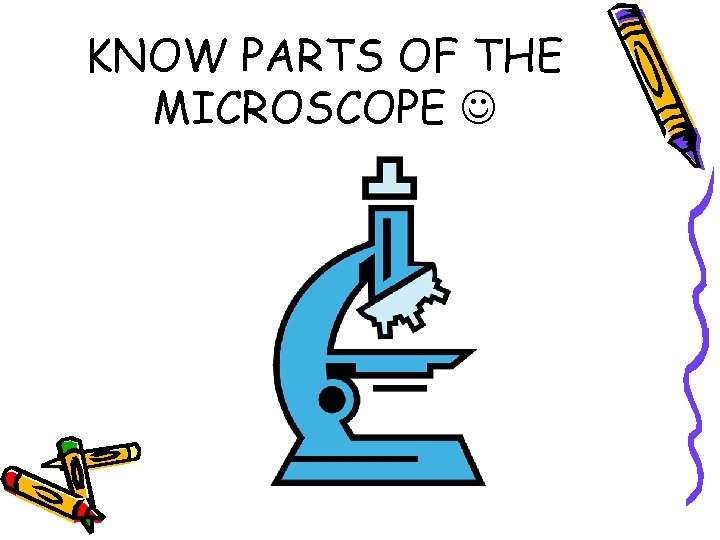 KNOW PARTS OF THE MICROSCOPE 