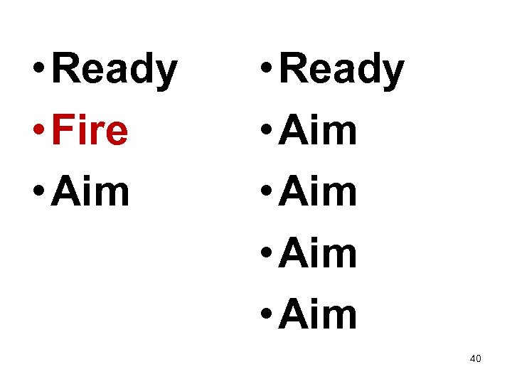  • Ready • Fire • Aim • Ready • Aim 40 