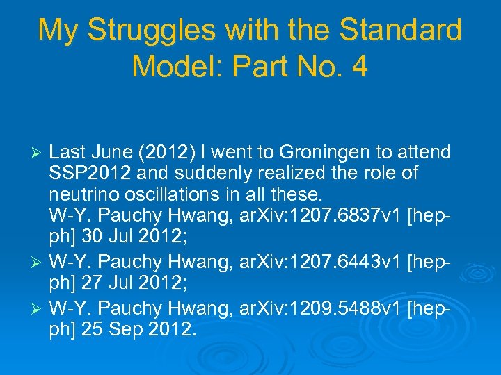 My Struggles with the Standard Model: Part No. 4 Last June (2012) I went