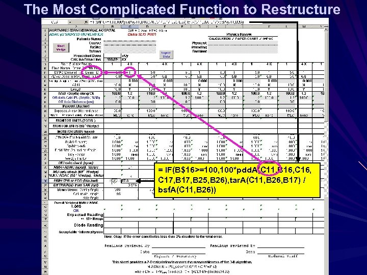 The Most Complicated Function to Restructure = IF(B$16>=100, 100*pdd. A(C 11, B 16, C