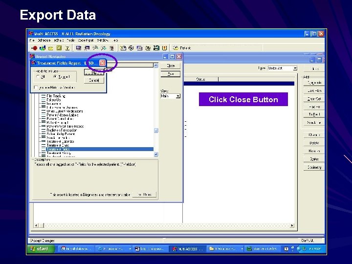 Export Data Click Close Button 
