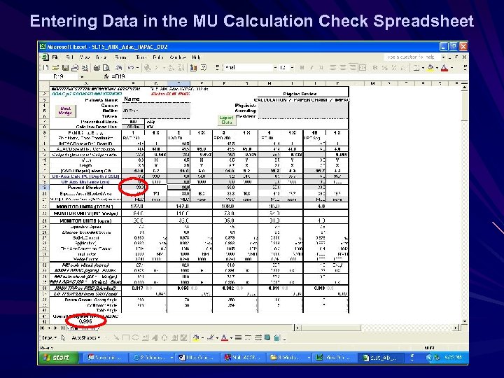 Entering Data in the MU Calculation Check Spreadsheet Name 