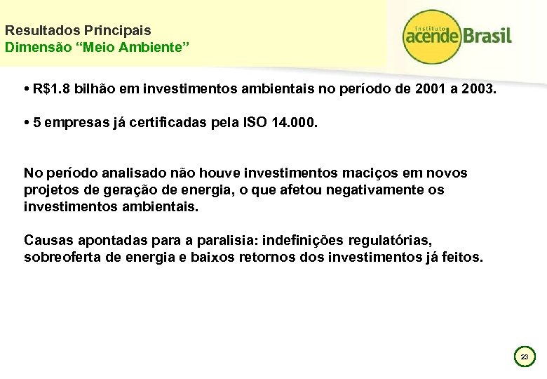 Resultados Principais Dimensão “Meio Ambiente” • R$1. 8 bilhão em investimentos ambientais no período