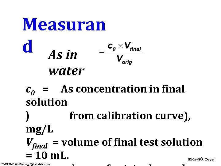 Measuran d As in water c 0 = As concentration in final solution )