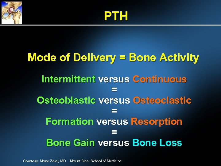 PTH Mode of Delivery = Bone Activity Intermittent versus Continuous = Osteoblastic versus Osteoclastic