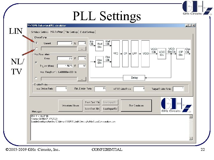 PLL Settings LIN NL/ TV © 2005 -2009 GHz Circuits, Inc. CONFIDENTIAL 22 