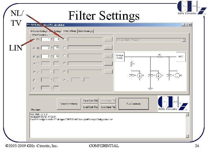NL/ TV Filter Settings LIN © 2005 -2009 GHz Circuits, Inc. CONFIDENTIAL 24 