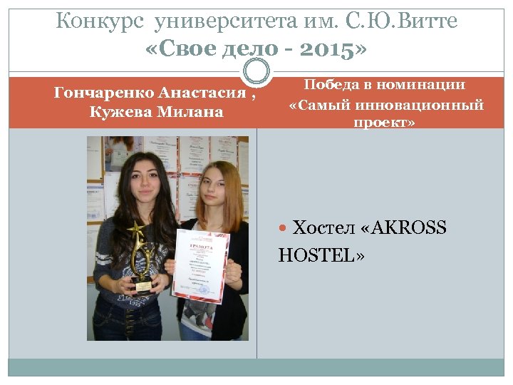 Конкурс университета им. С. Ю. Витте «Свое дело - 2015» Гончаренко Анастасия , Кужева