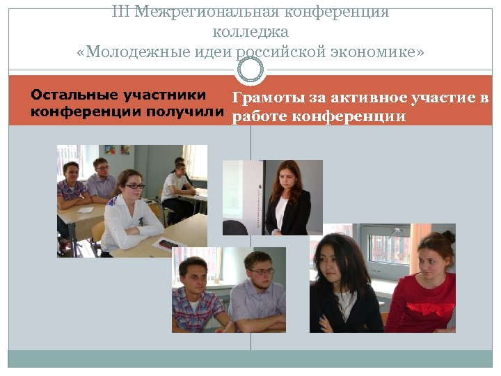 III Межрегиональная конференция колледжа «Молодежные идеи российской экономике» Остальные участники Грамоты за активное участие