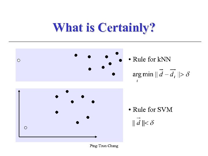 What is Certainly? • Rule for k. NN • Rule for SVM Ping-Tsun Chang