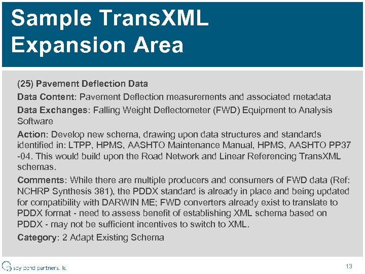 Sample Trans. XML Expansion Area (25) Pavement Deflection Data Content: Pavement Deflection measurements and