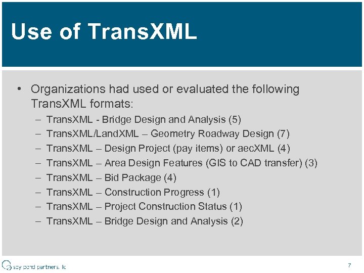 Use of Trans. XML • Organizations had used or evaluated the following Trans. XML
